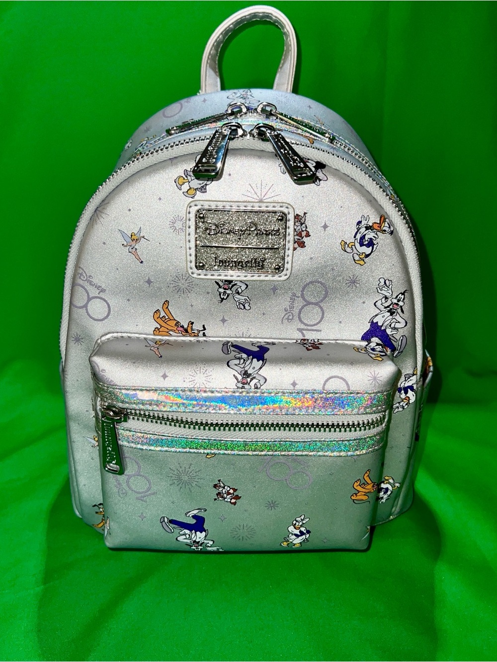 Disney 100 Iridescent Silver Mickey & Friends Mini Backpack NWT 🔥